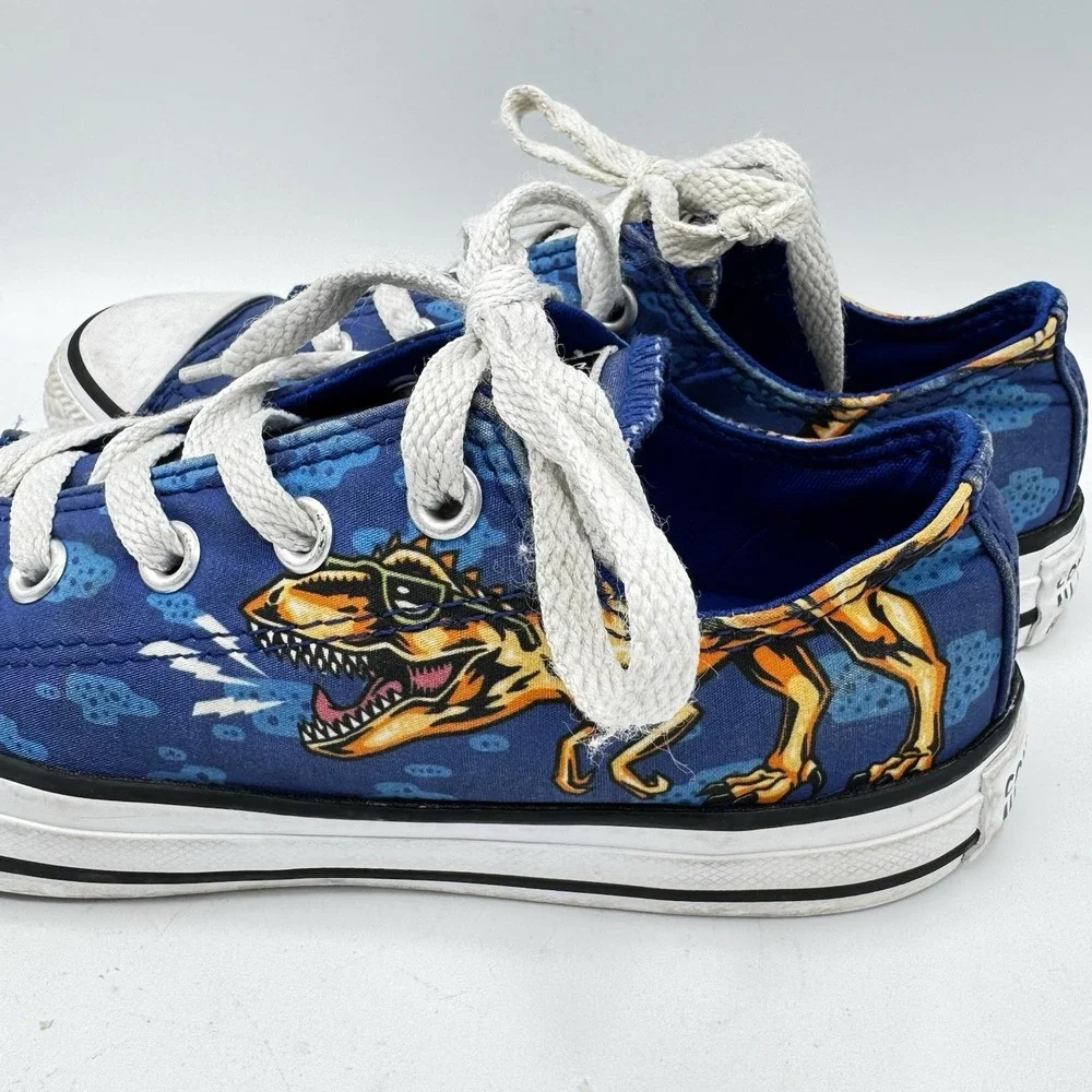 Converse All Star Low Top Dinosaur Print Blue Kids Sneakers Shoes Size 1 Youth
